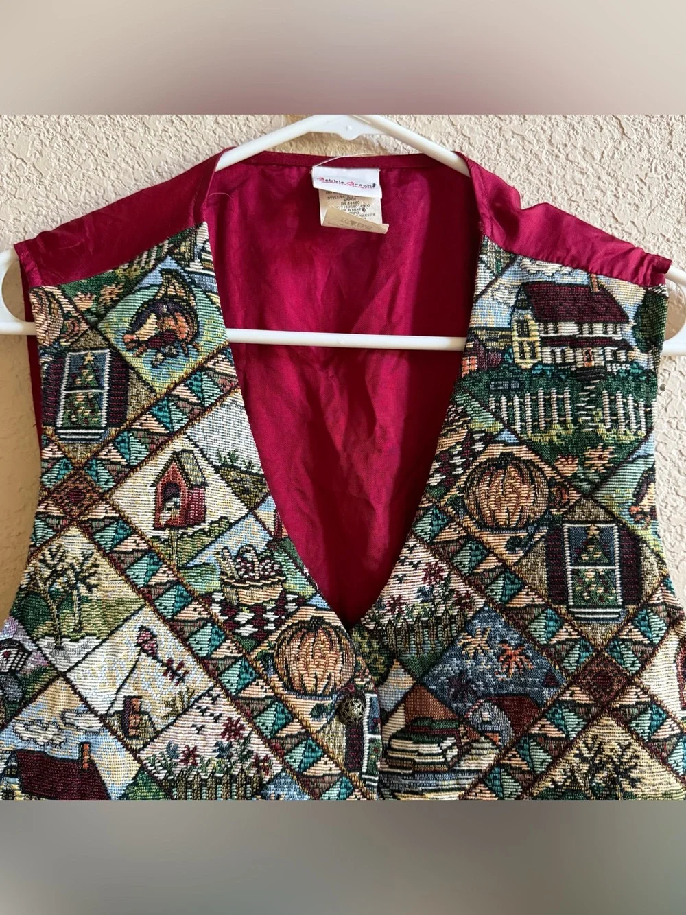 Tapestry Vest Sz L Pumpkin Cottage Fall Fashion Bobbie Brooks 80s 90s Vintage